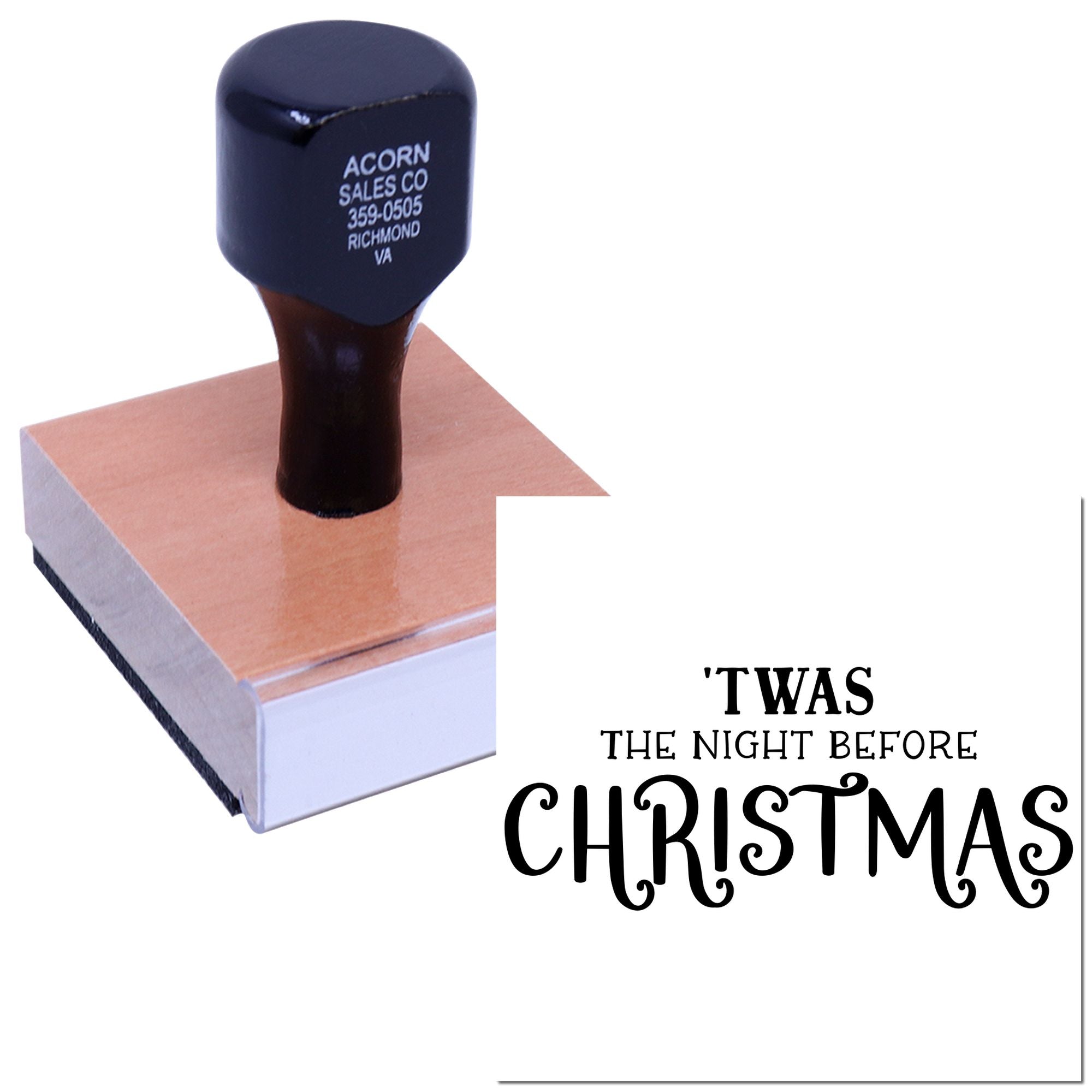 Custom Christmas rubber stamp with Twas the Night Before Christmas holiday quote design