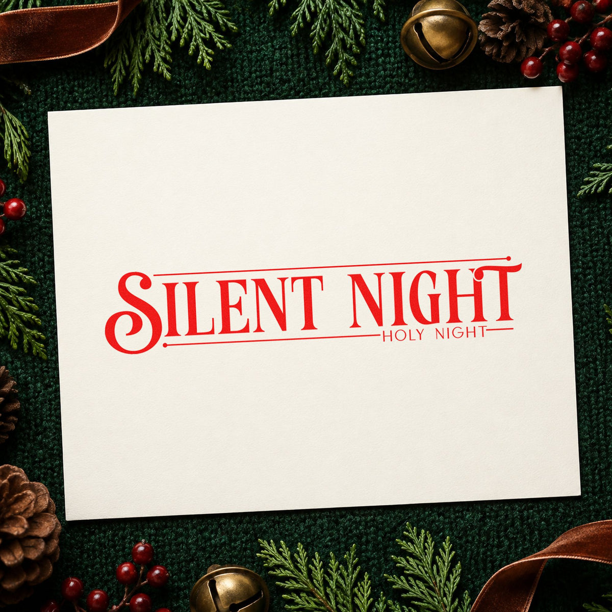 Silent Night Holy Night rubber stamp shown in red ink, stamped for projects such as score folder labels.