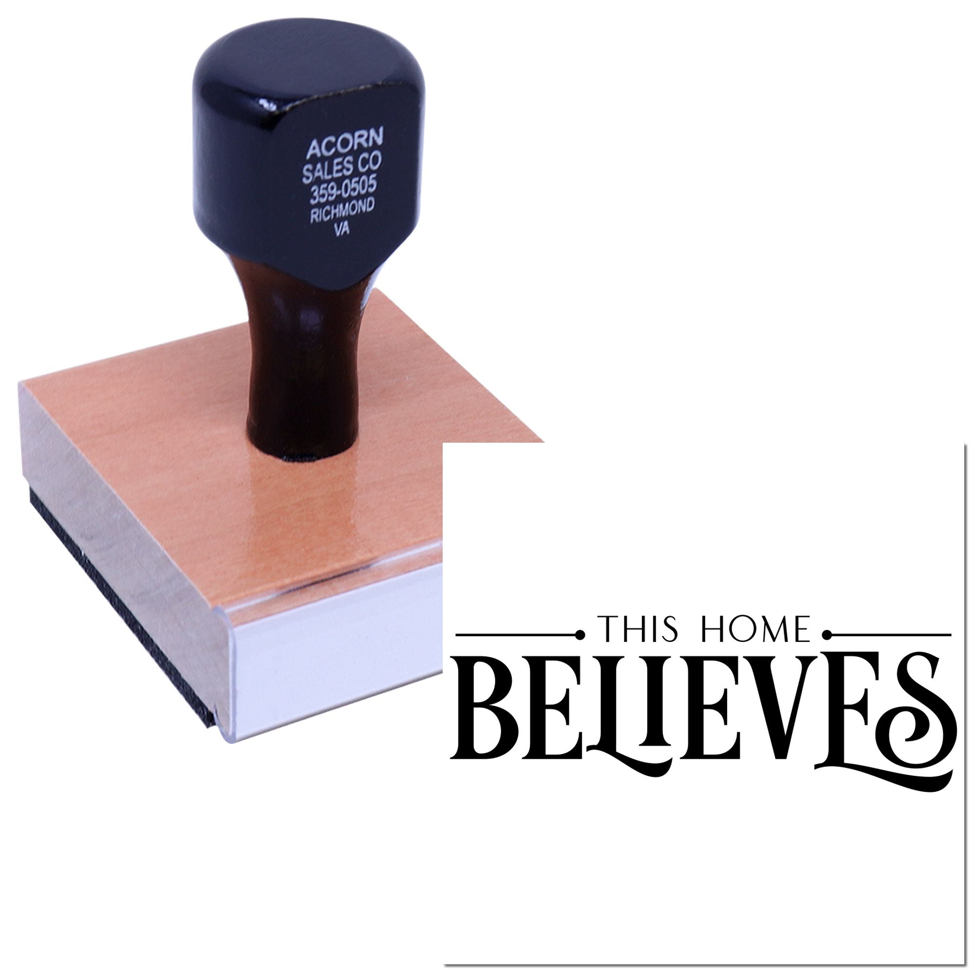 Personalized custom rubber stamp featuring This Home Believes for faith-based crafts, home dcor, and DIY projects.