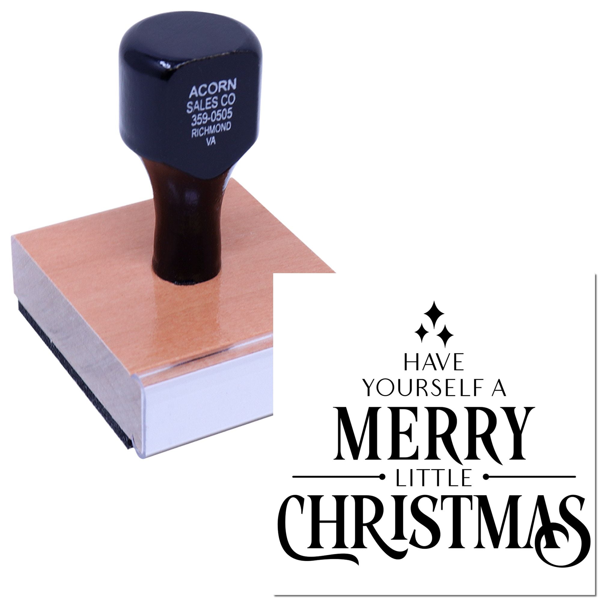 Custom holiday rubber stamp reading Have Yourself a Merry Little Christmas for festive cards, tags and packaging.