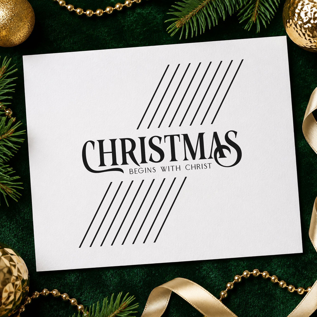 Christmas Begins With Christ rubber stamp printed in black ink, ready for lesson outline sheet and similar paper crafts.