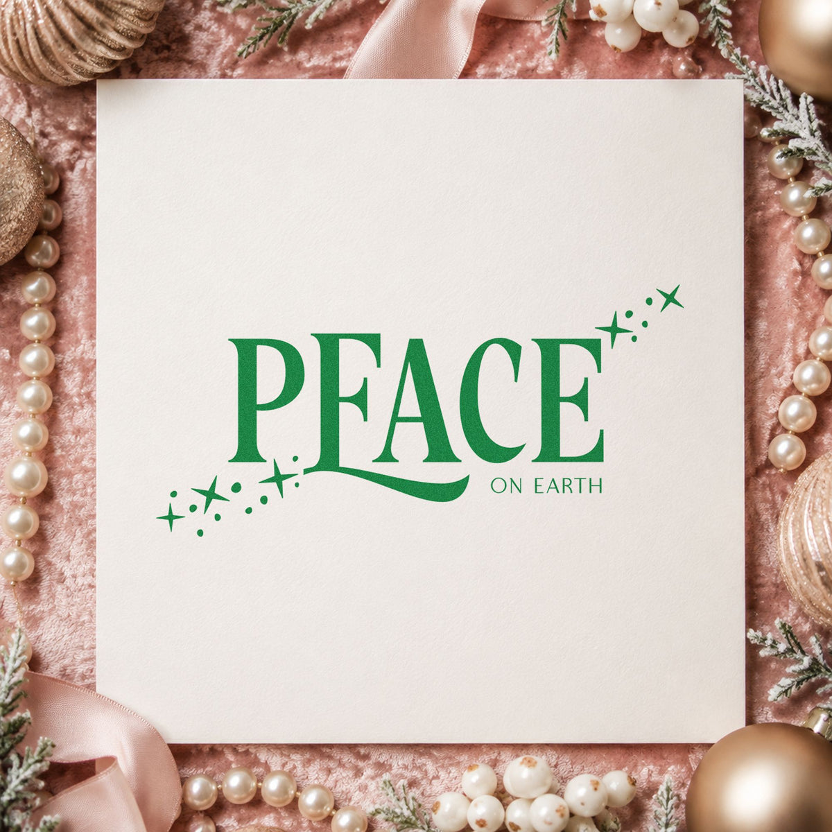 Peace On Earth Sparkles craft stamp in green ink on cardstock, an easy option for one word album page.