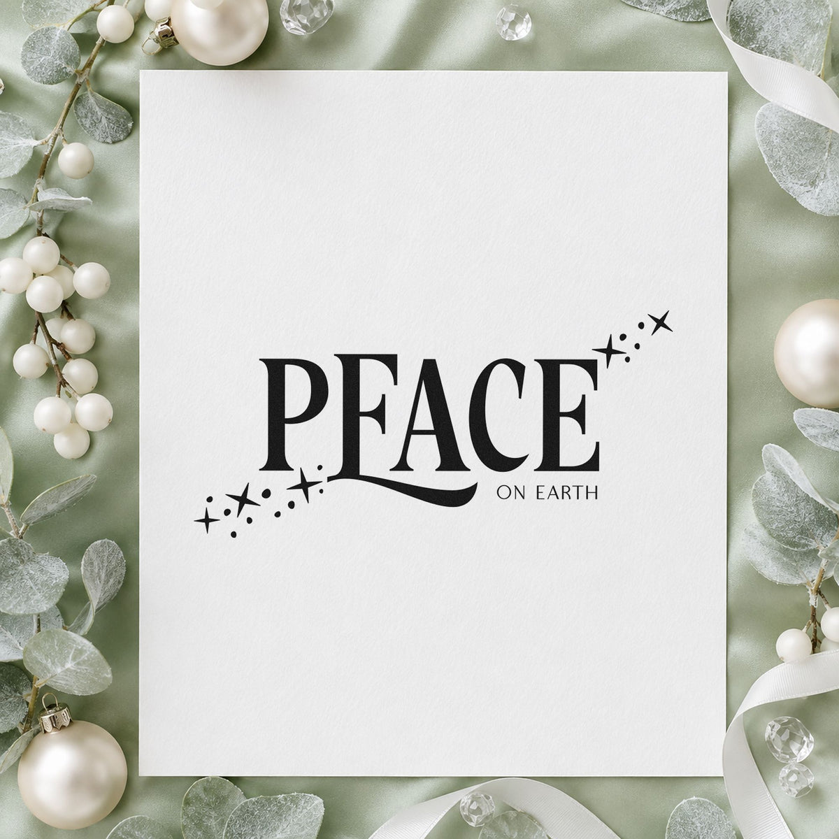 Peace On Earth Sparkles rubber stamp printed in black ink, ready for intent page header and similar paper crafts.