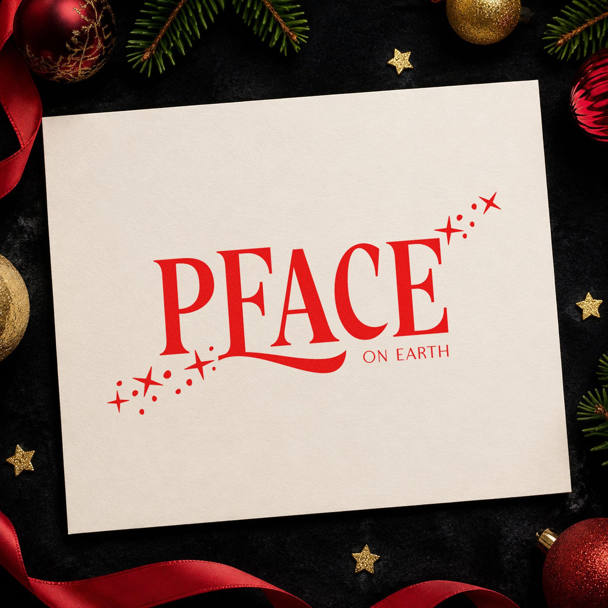 Peace On Earth Sparkles craft stamp in red ink on cardstock, an easy option for scarf diagonal ink.
