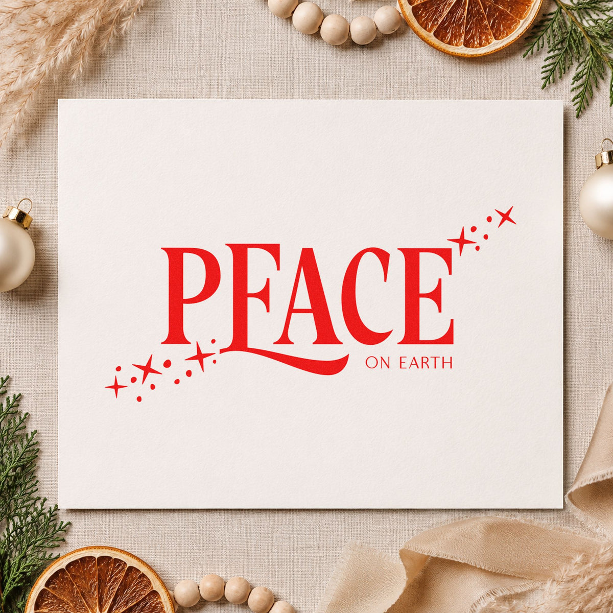 Peace On Earth Sparkles rubber stamp shown in red ink, stamped for projects such as jar front labels.