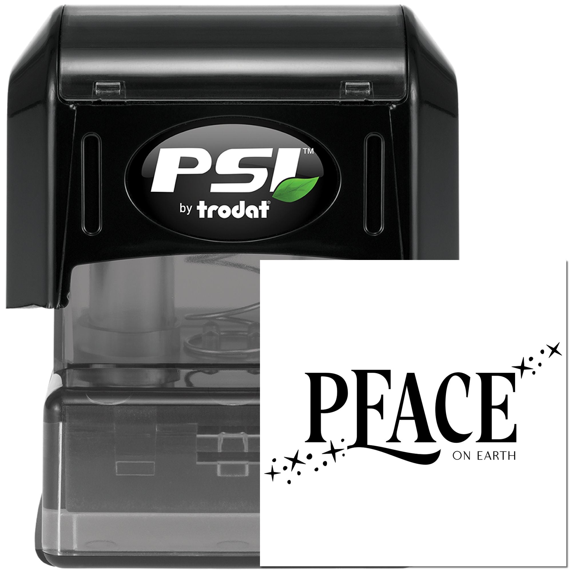 PSI by Trodat self-inking rubber stamp with Peace on Earth design for holiday cards, crafts, and custom stationery.