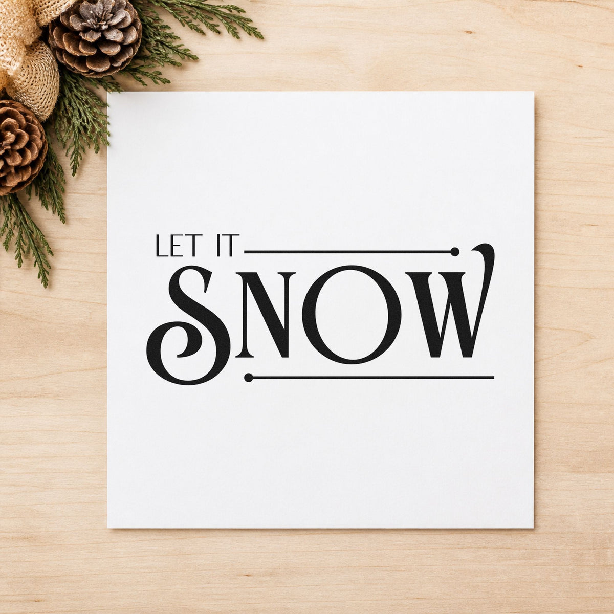 Let It Snow Serif rubber stamp printed in black ink, ready for small large rules cards and similar paper crafts.
