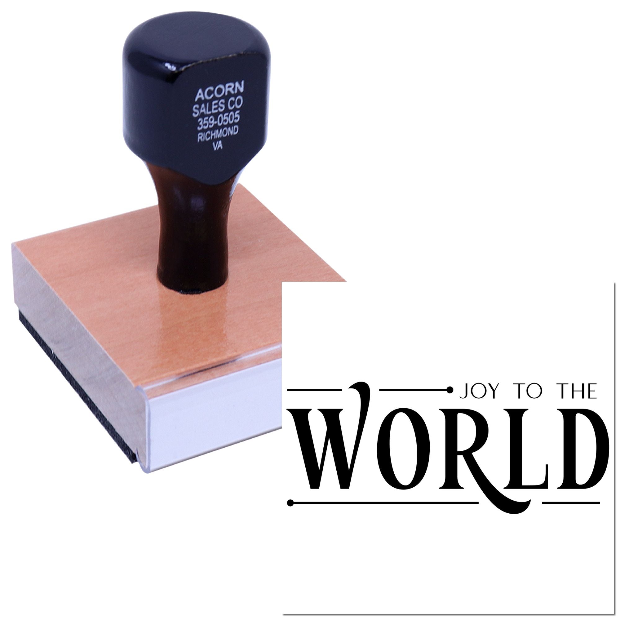 Custom rubber stamp with Joy to the World holiday design for Christmas cards and seasonal crafting.