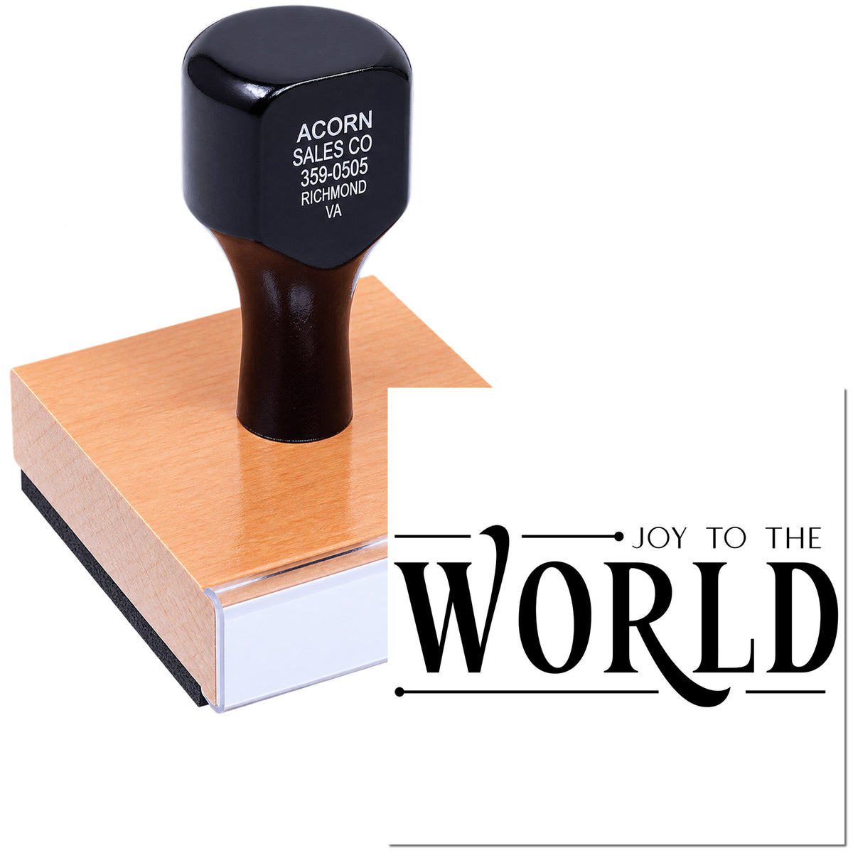 Custom rubber stamp with Joy to the World holiday design for Christmas cards and seasonal crafting.