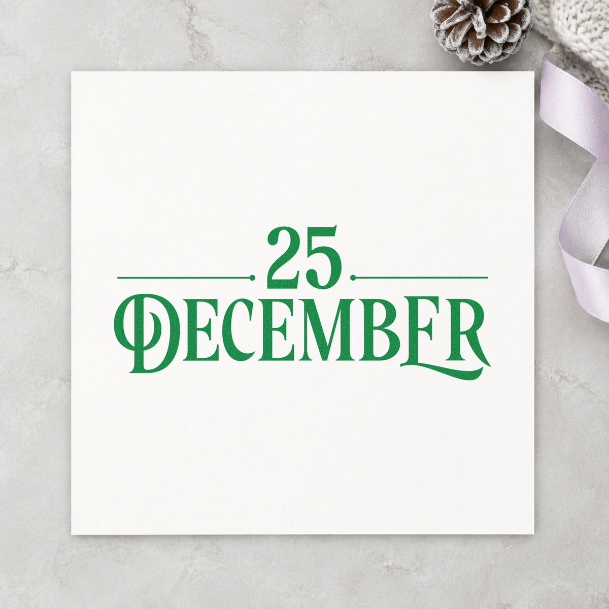 Twenty Five December Lettering craft stamp in green ink on cardstock, an easy option for single day album.