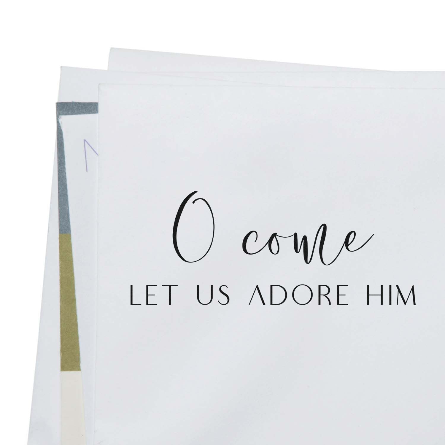 O Come Let Us Adore Him Christmas rubber stamp design for holiday cards, Christian worship, and nativity-themed crafts.