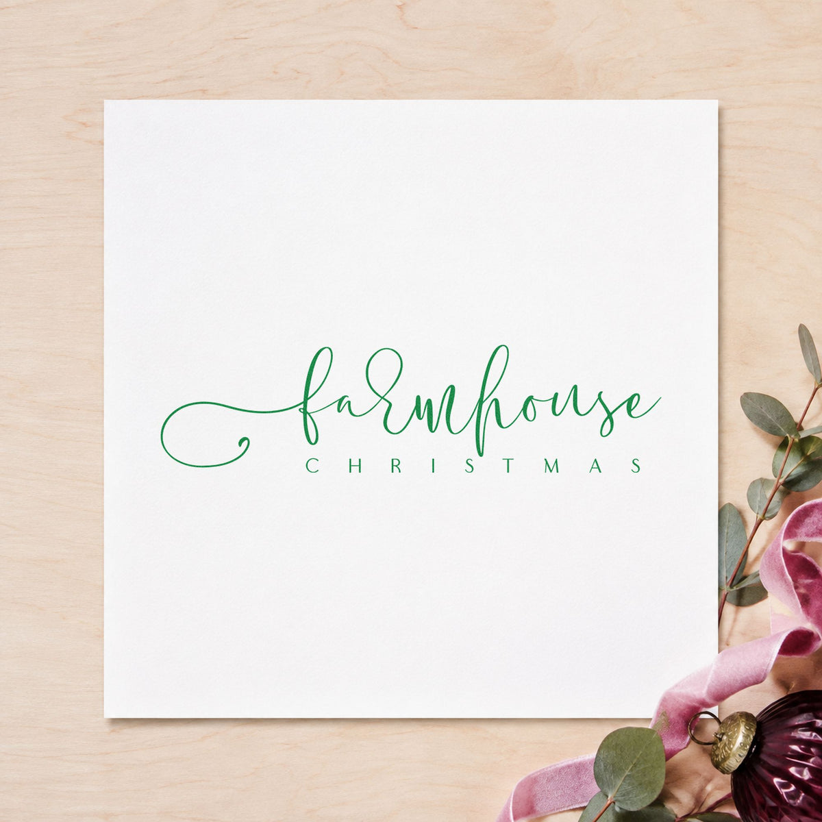 Farmhouse Christmas Fine Script craft stamp in purple ink on cardstock, an easy option for farmhouse album page.