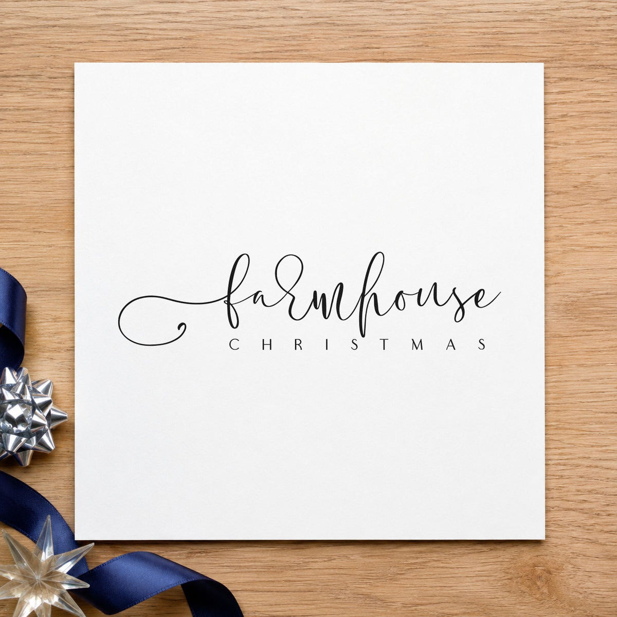 Farmhouse Christmas Fine Script rubber stamp printed in black ink, ready for initial flourish cards and similar paper crafts.