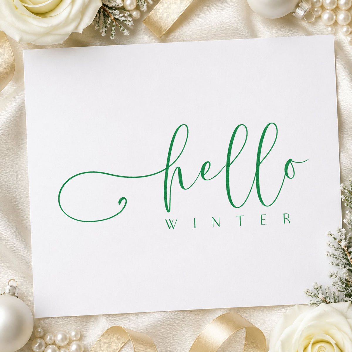 Duo Hand Hello Winter Fine Script Rubber Stamp in use 10