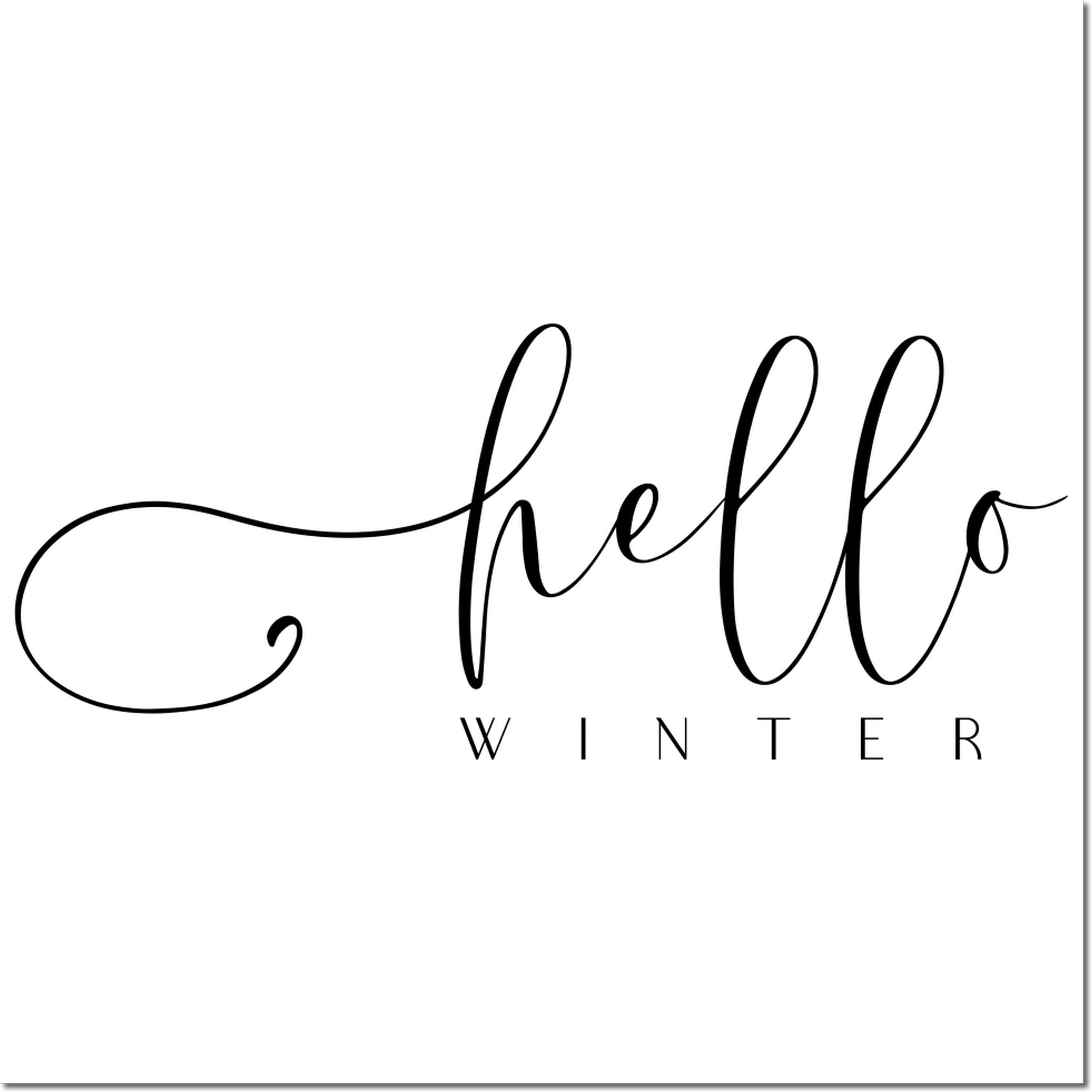 Hello winter calligraphy rubber stamp design for seasonal crafts and holiday cards
