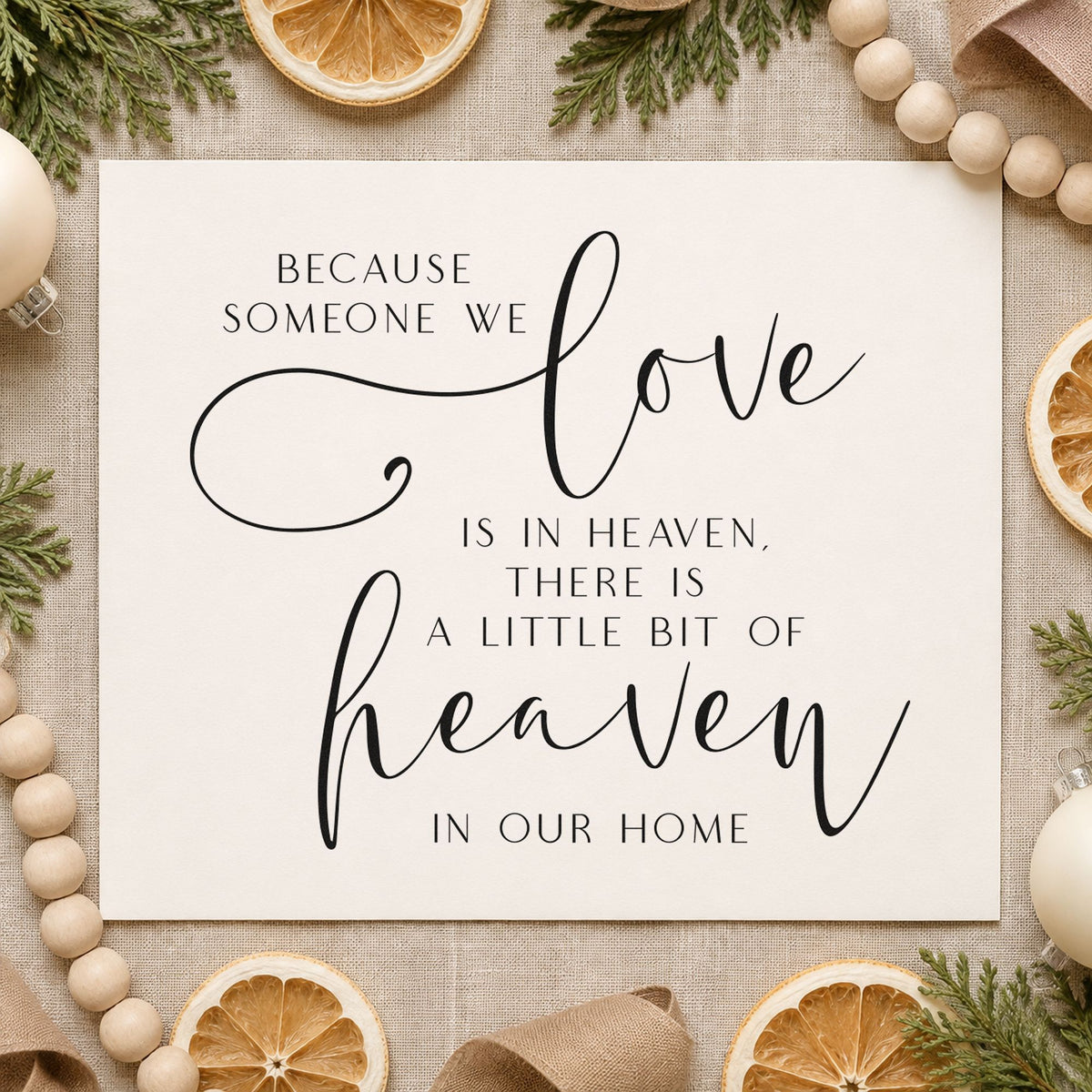 Love In Heaven Home Quote rubber stamp printed in black ink, ready for remembrance note sheet and similar paper crafts.