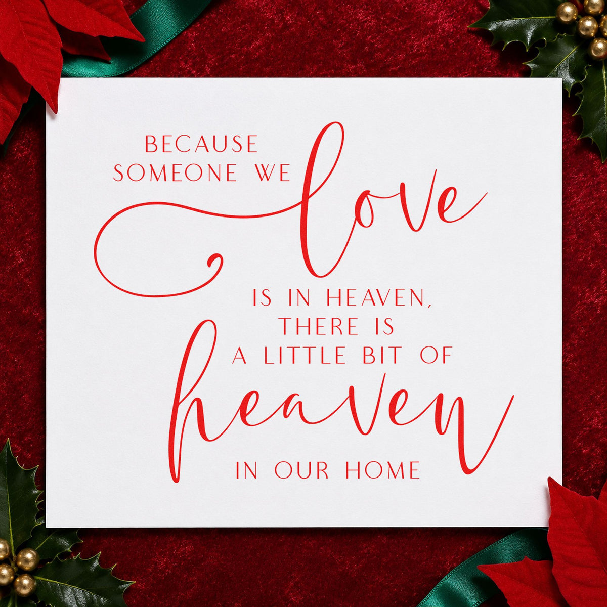 Love In Heaven Home Quote craft stamp in red ink on cardstock, an easy option for quilt panel printing.
