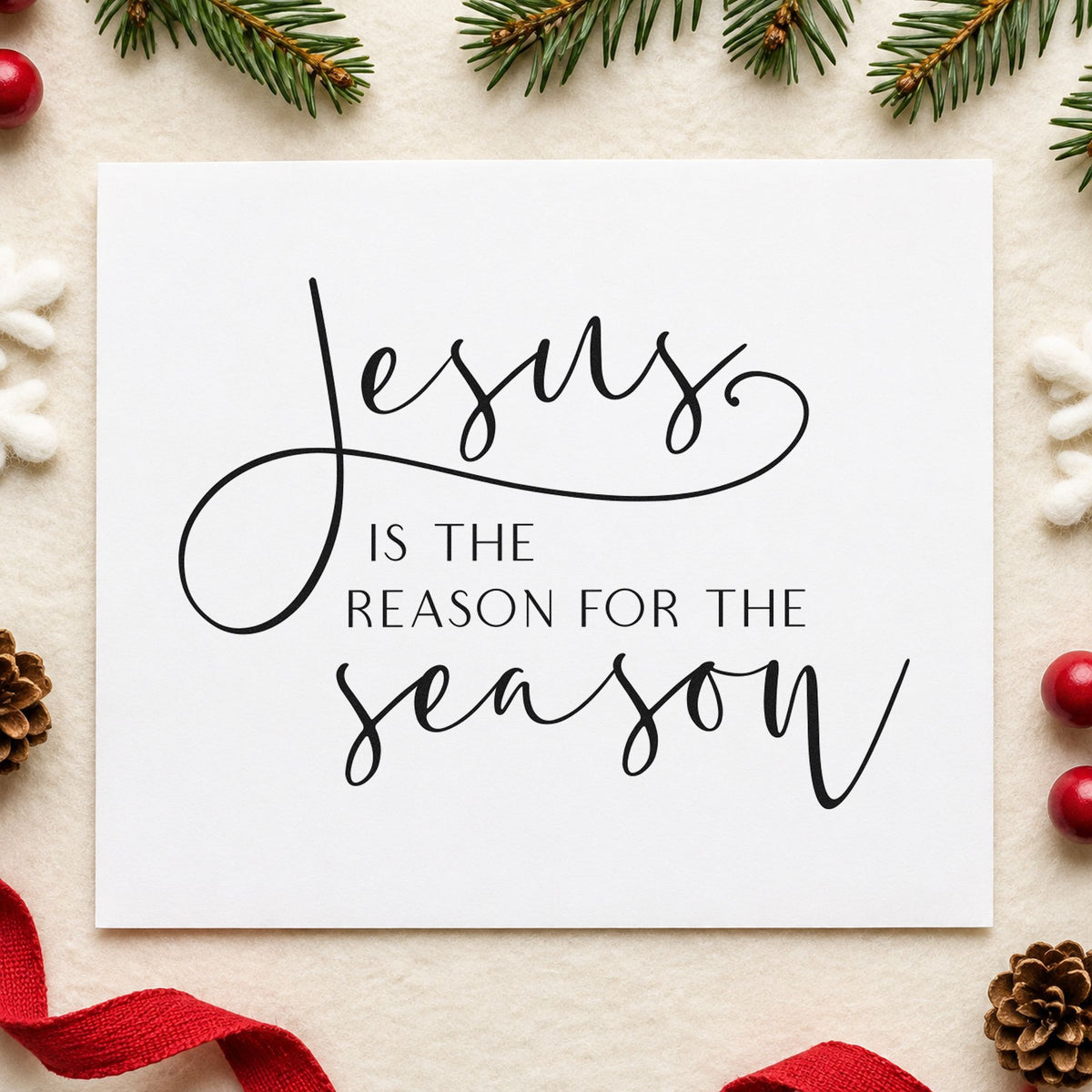 Jesus Reason For The Season rubber stamp printed in black ink, ready for verse memory sheet and similar paper crafts.