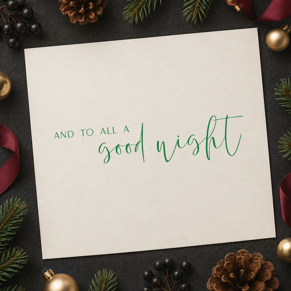 And To All Good Night craft stamp imprinted in black ink on paper, a design suited to framed rocker corner.