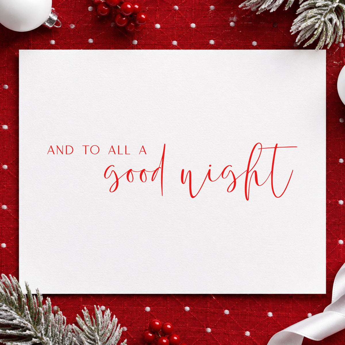 And To All Good Night rubber stamp shown in purple ink, stamped for projects such as sound setting labels.