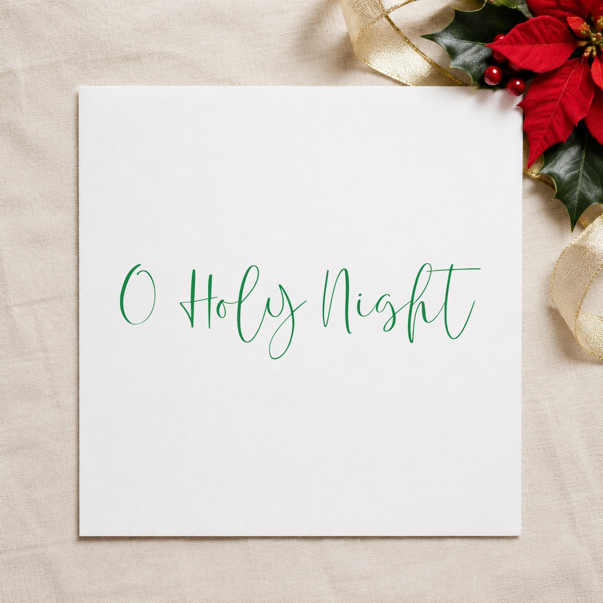 O Holy Night Fine Script craft stamp imprinted in purple ink on paper, a design suited to framed long strip.