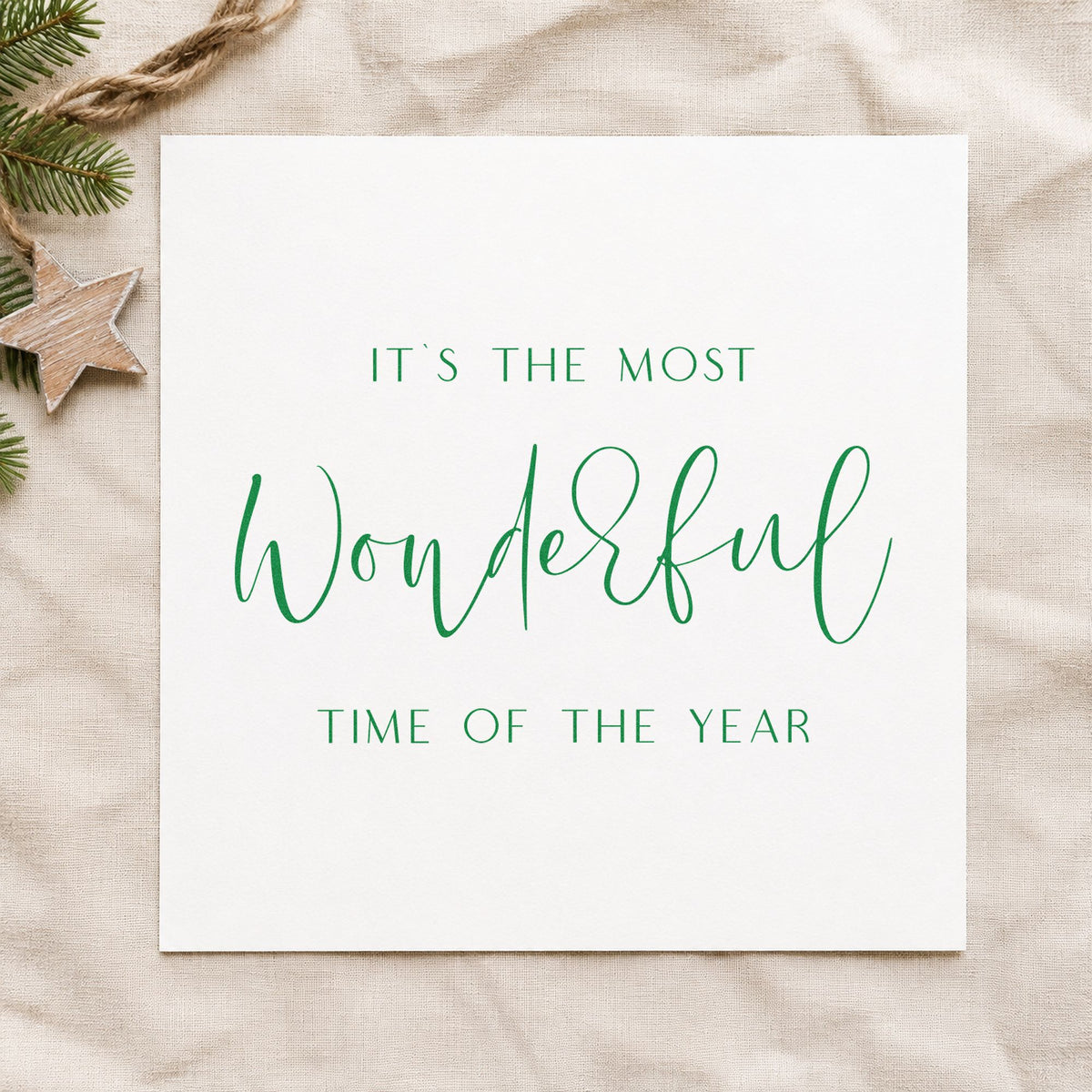 Wonderful Time Of Year Script craft stamp in green ink on cardstock, an easy option for three line album.