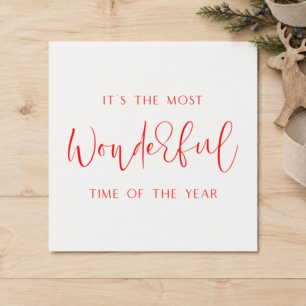 Wonderful Time Of Year Script craft stamp in red ink on cardstock, an easy option for sash center printing.
