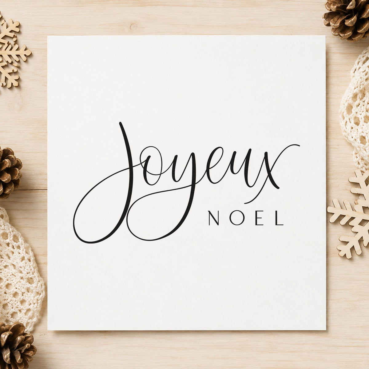 Joyeux Noel Fine Script rubber stamp printed in black ink, ready for vocabulary sheet and similar paper crafts.