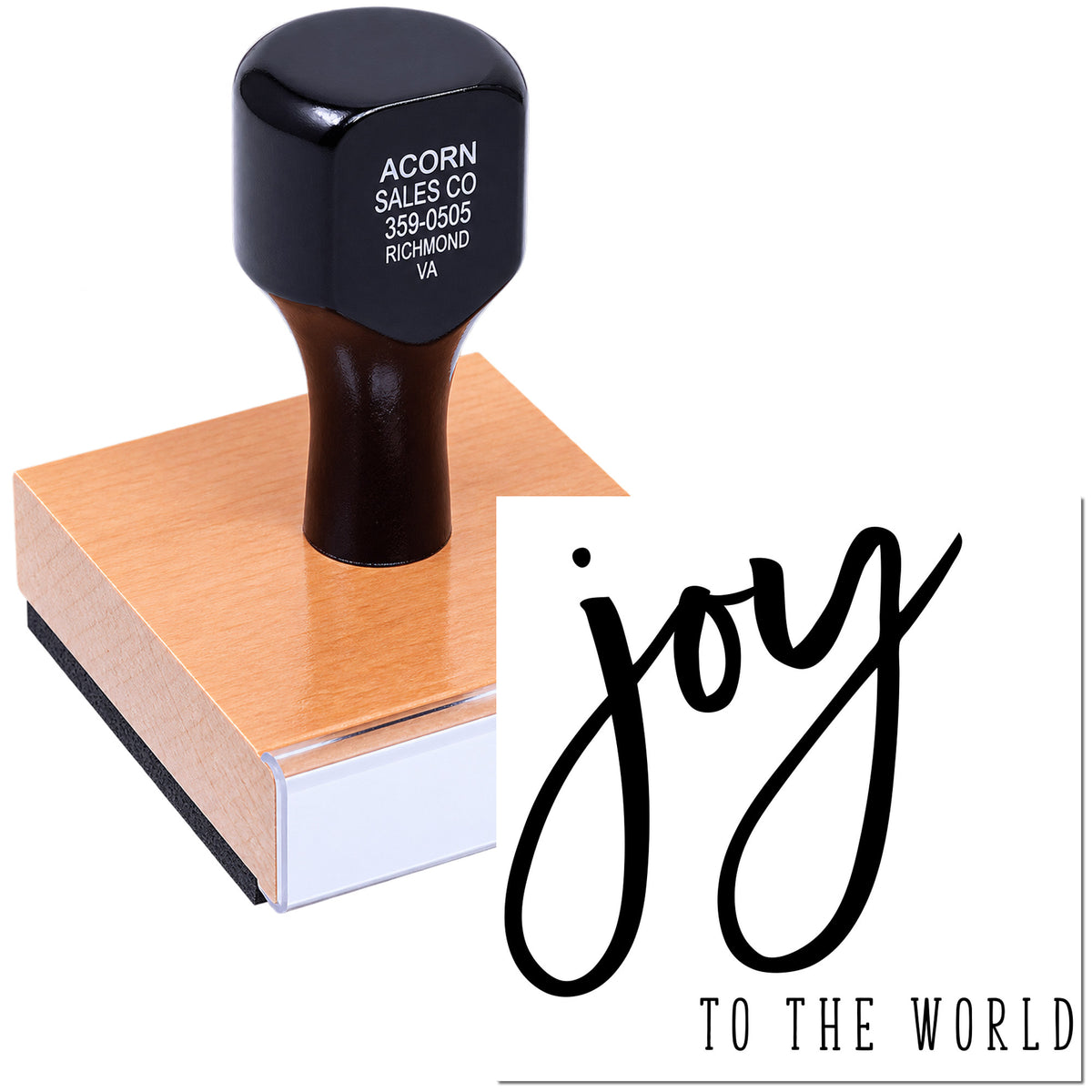 Custom rubber stamp with Joy to the World imprint for holiday crafts, cards, and personalized stationery.