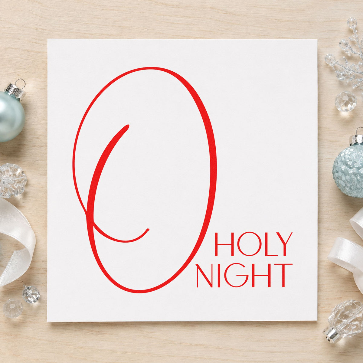 O Holy Night Oversized O craft stamp in red ink on cardstock, an easy option for towel corner printing.