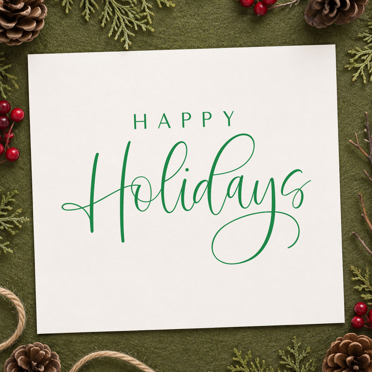 Happy Holidays Thin Calligraphy Block Lettering Hand Stamp – Duo in use 6