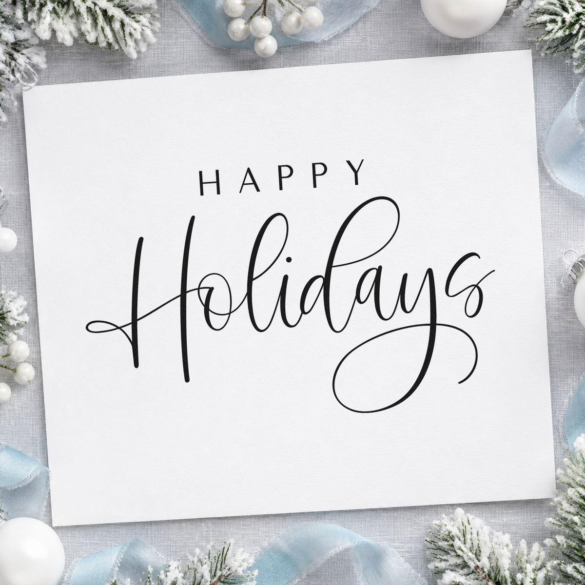 Happy Holidays Thin Calligraphy Block Lettering Hand Stamp – Duo in use 9