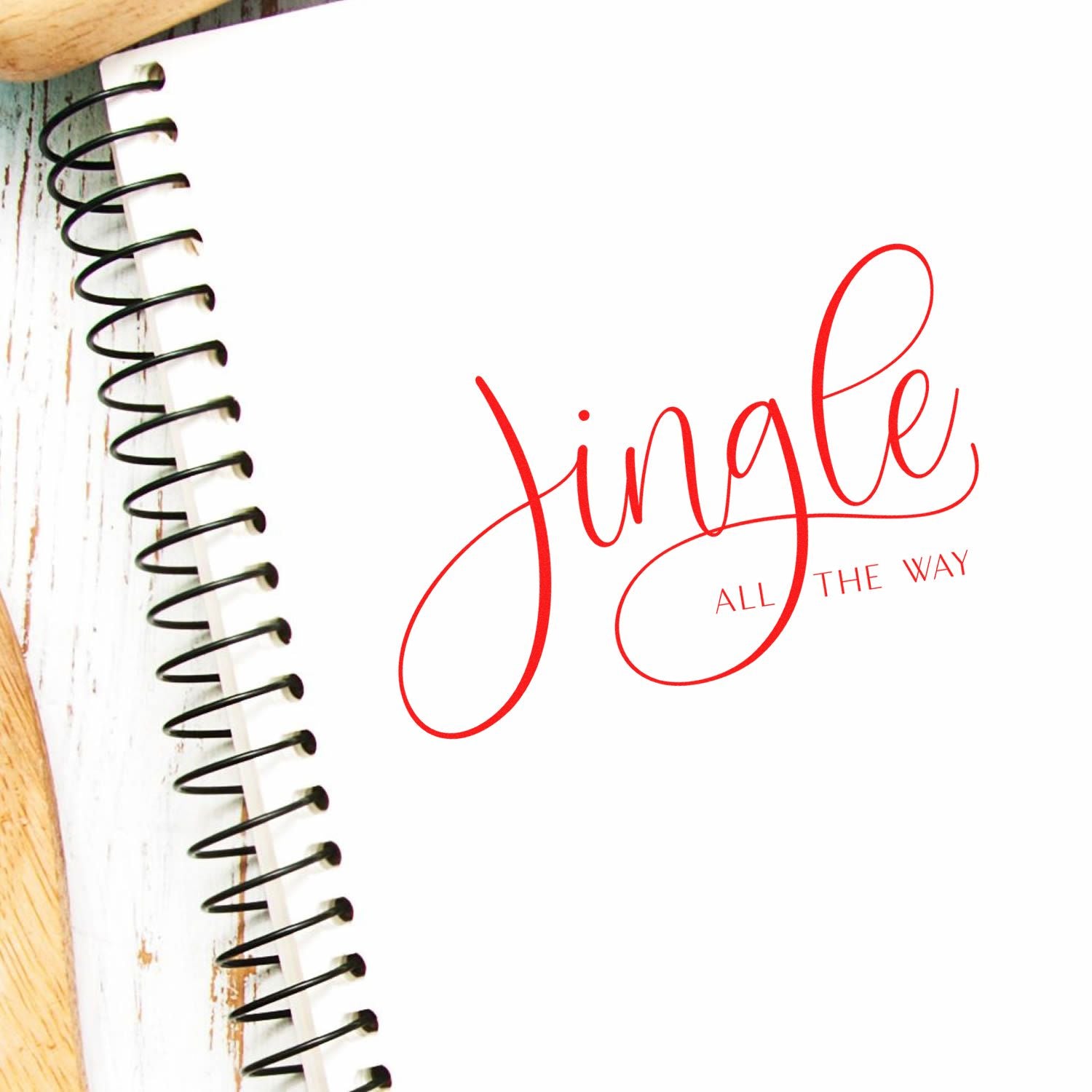 Red Single All the Way rubber stamp on a spiral notebook, perfect for Valentines Day crafts.