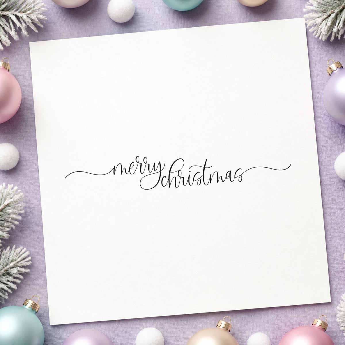 Merry Christmas Fine Flourishes rubber stamp printed in black ink, ready for ledger head sheet and similar paper crafts.