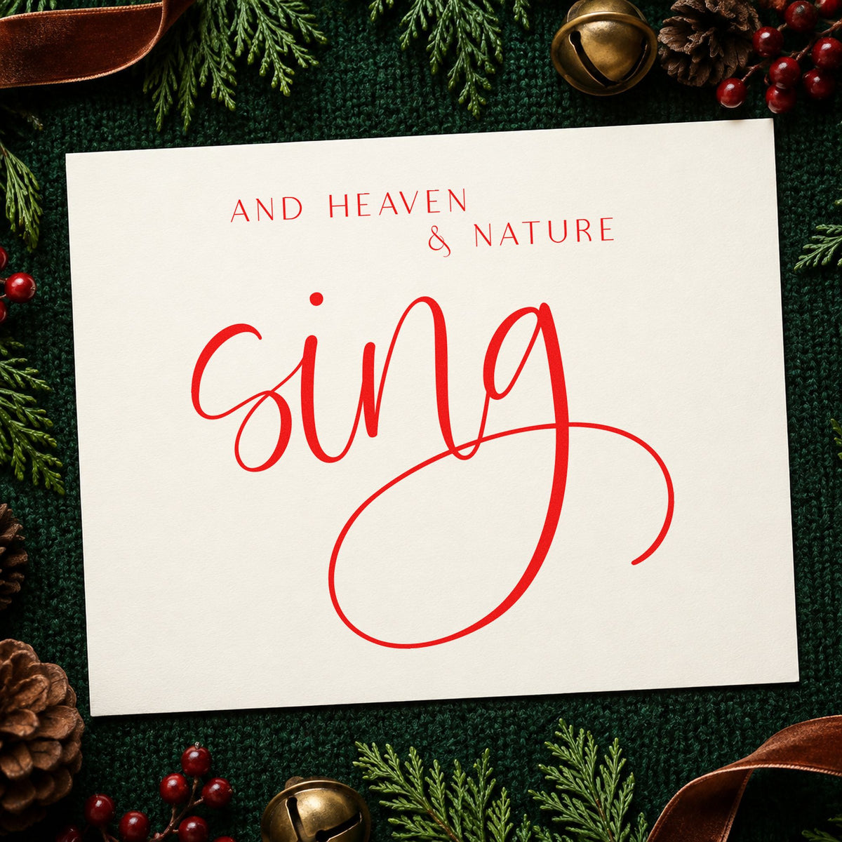 Heaven And Nature Sing craft stamp in red ink on cardstock, an easy option for robe yoke printing.