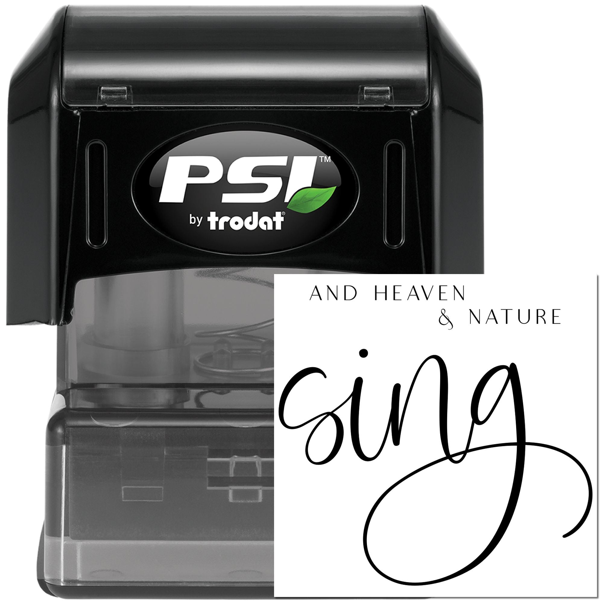 PSI by Trodat self-inking rubber stamp with And Heaven & Nature Sing Christmas sentiment design.