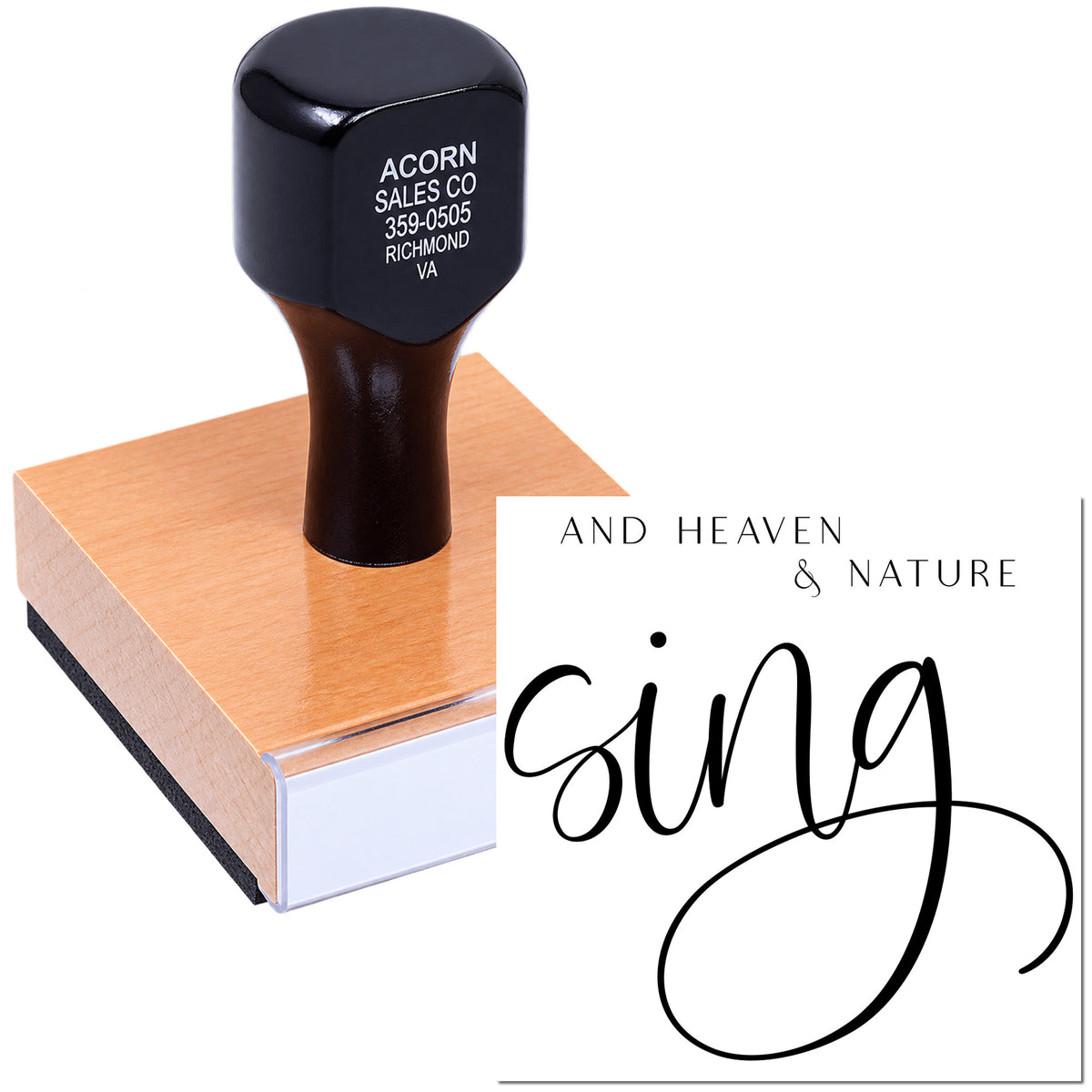 Custom business rubber stamp for And Heaven & Nature Sing, perfect for wedding stationery and branded packaging.
