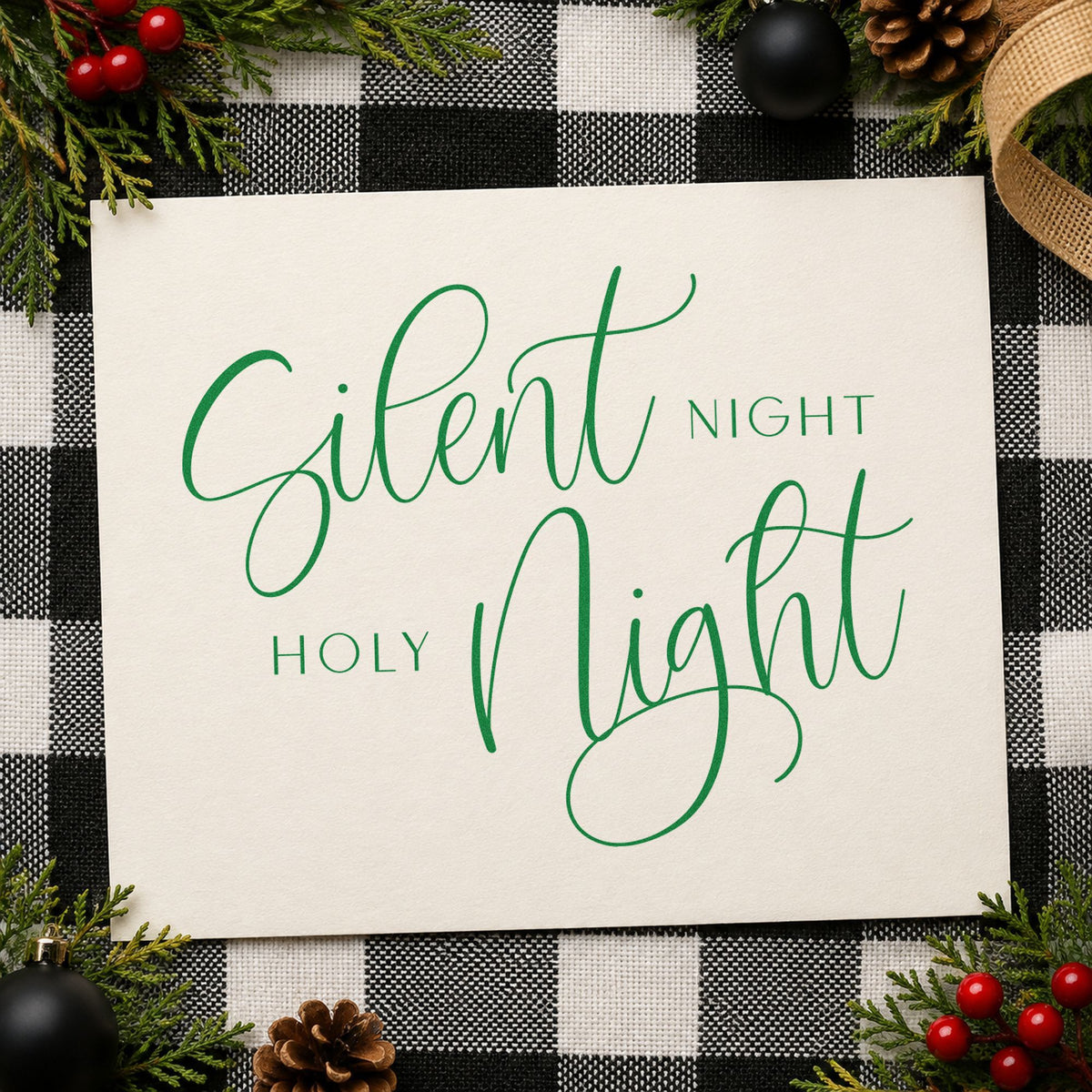 Silent Night Holy Night Calligraphy craft stamp in green ink on cardstock, an easy option for verse album page.