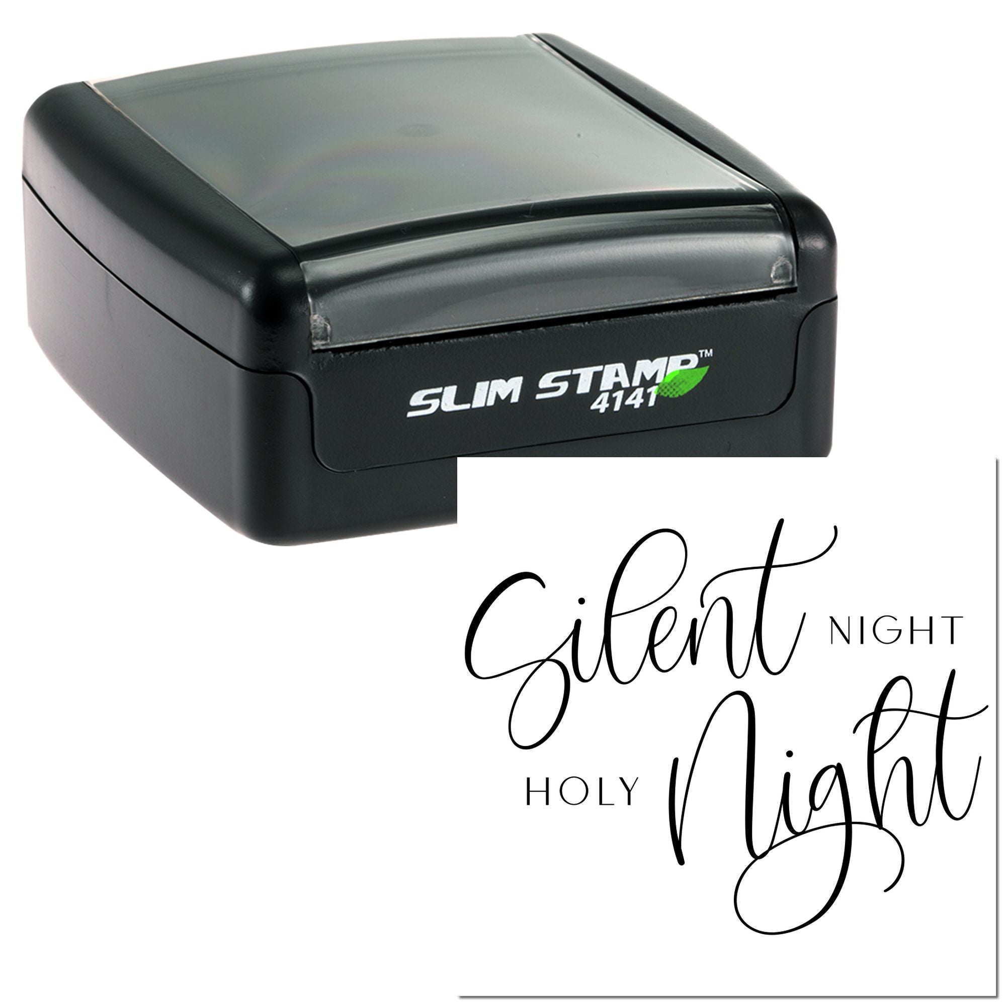 Slim Stamp 4141 self-inking rubber stamp with Silent Night Holy Night design for custom holiday paper crafting