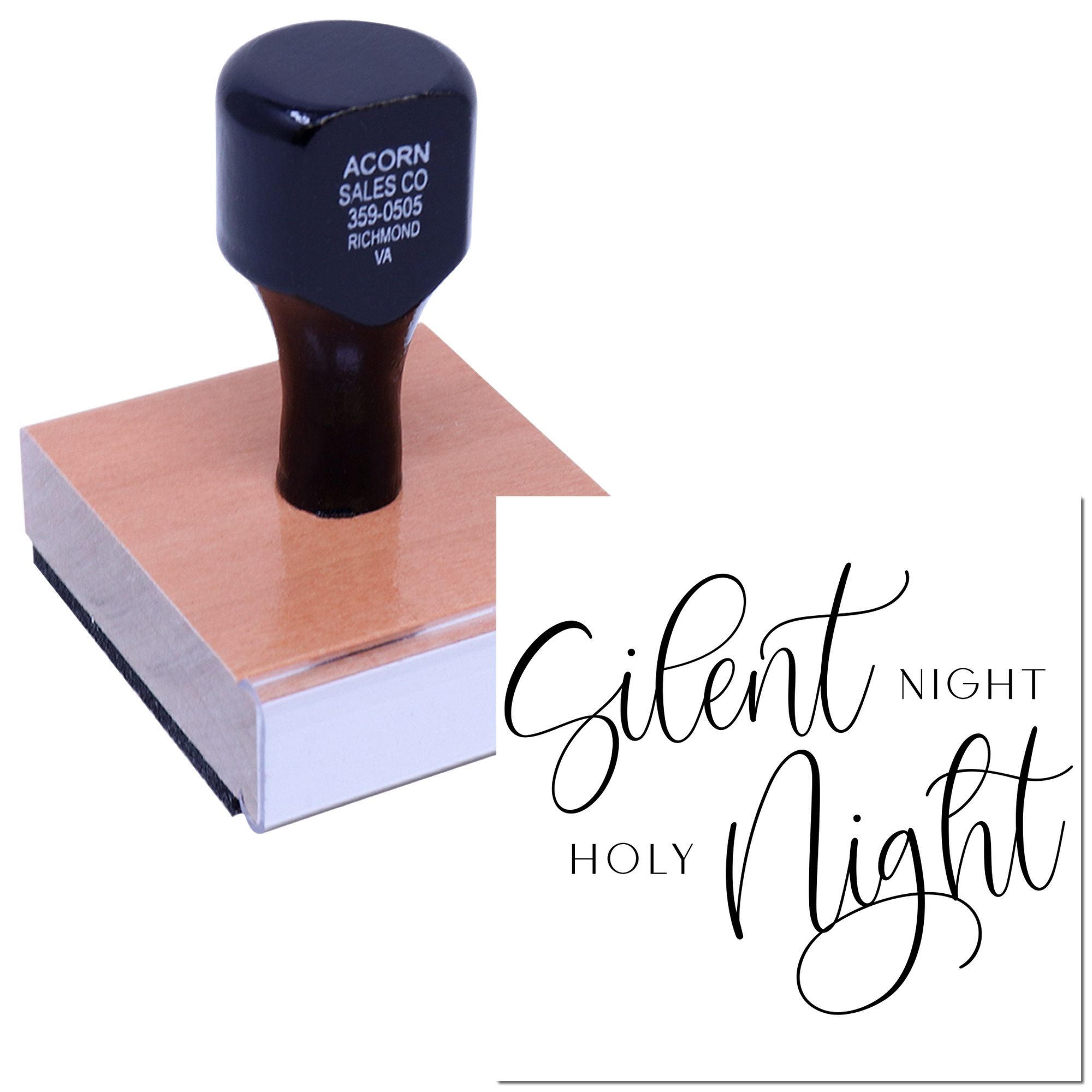 Custom rubber stamp with Silent Night Holy Night design for Christmas cards and holiday stationery.