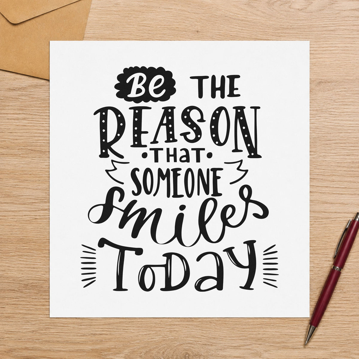 Be Someone's Reason To Smile craft stamp in black ink on cardstock, an easy option for kindness album page.