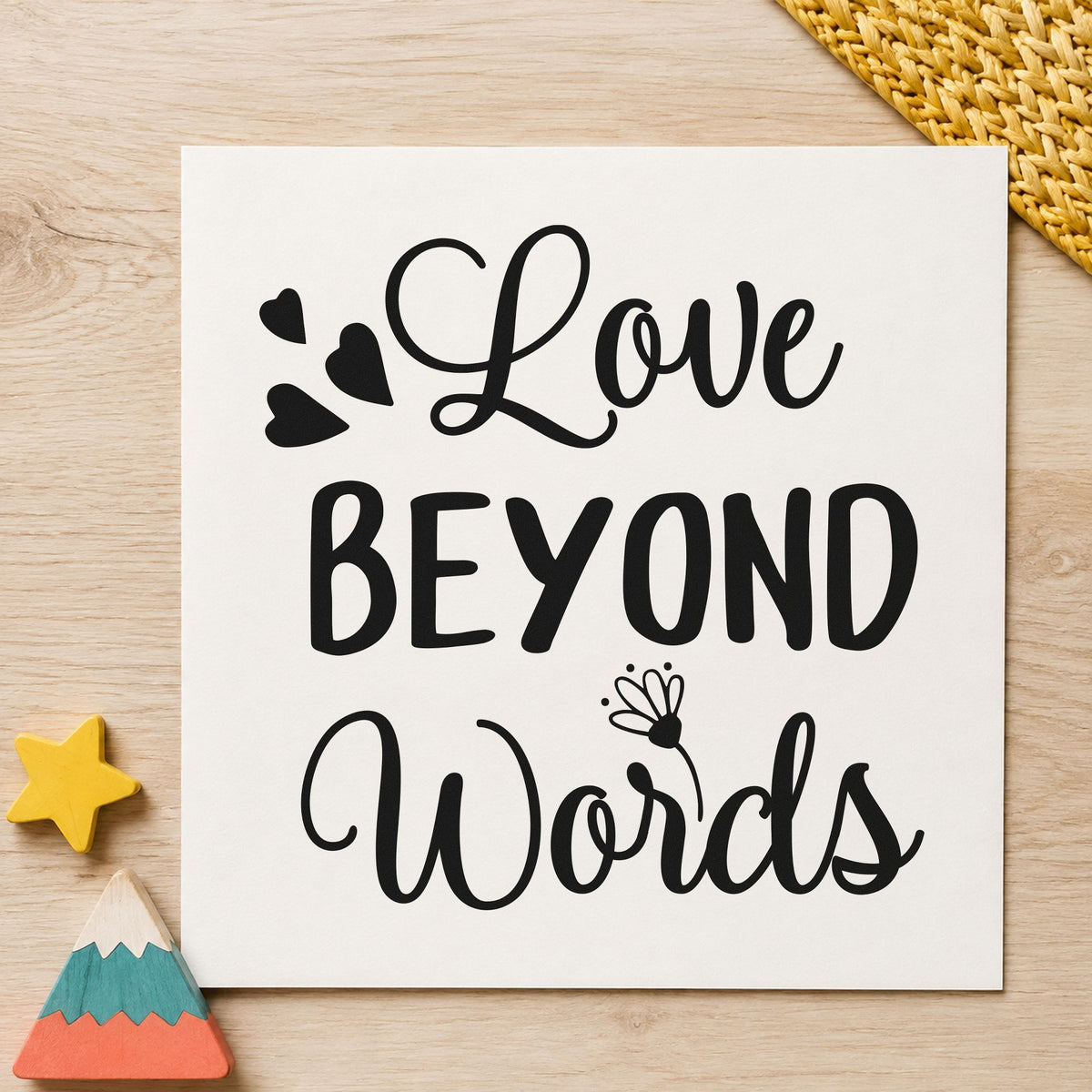 Love Beyond Words Hearts craft stamp in black ink on cardstock, an easy option for anniversary album page.