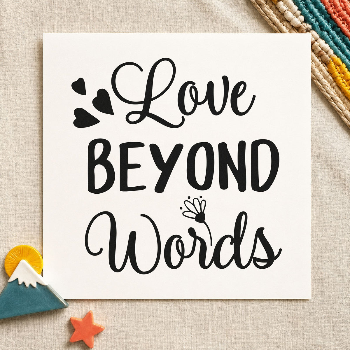 Love Beyond Words Hearts rubber stamp printed in black ink, ready for letter draft sheet and similar paper crafts.