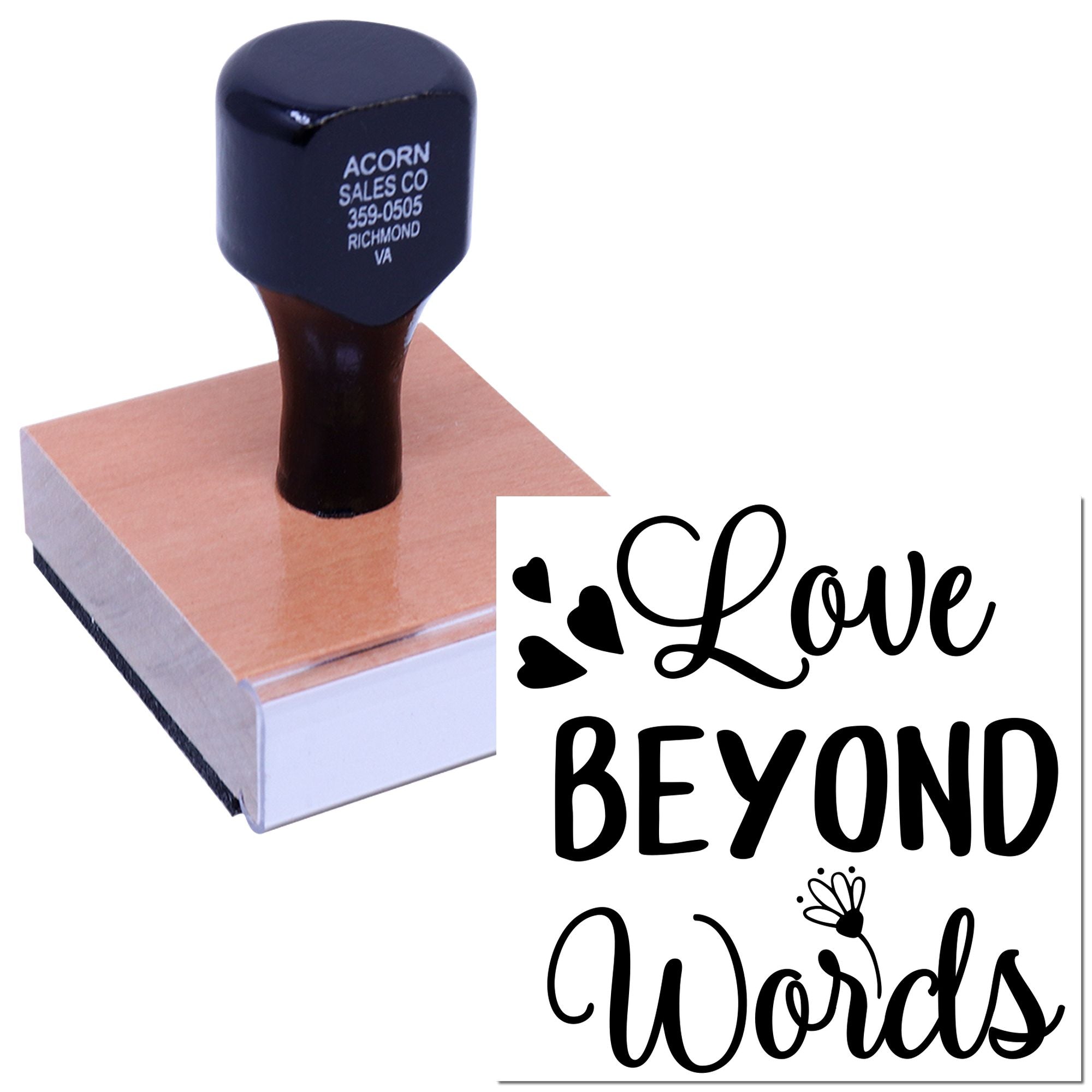 Heart-themed custom rubber stamp with Love Beyond Words design for wedding, card-making, and craft projects.