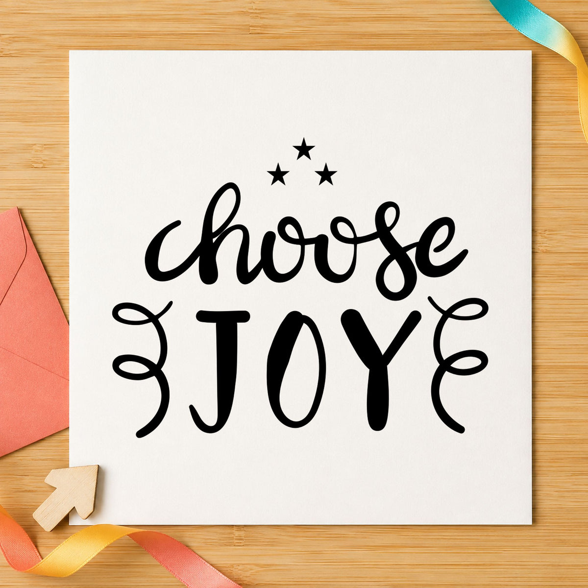 Choose Joy Stars Flourishes craft stamp in black ink on cardstock, an easy option for journal album page.