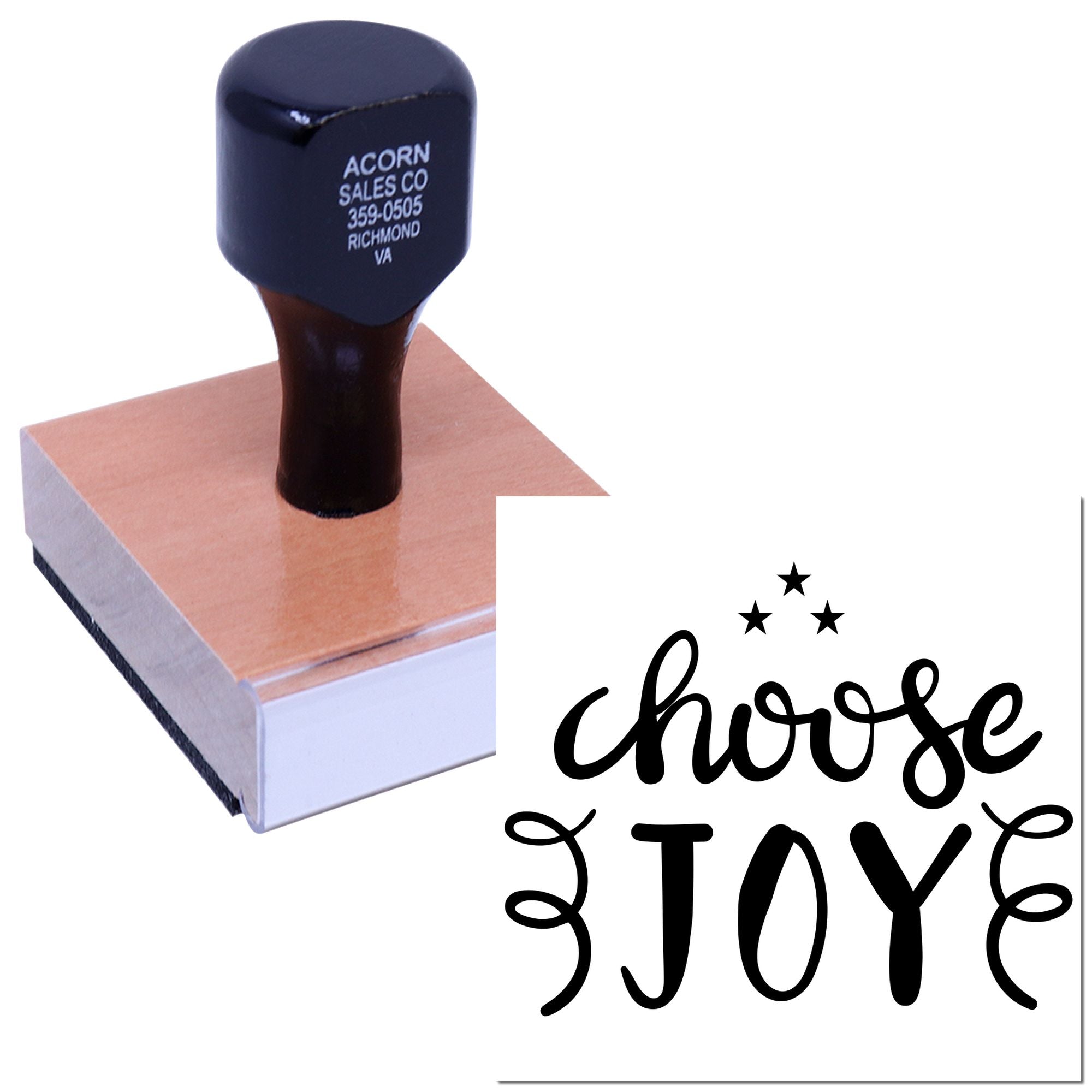 Custom rubber stamp imprint with choose JOY design for branding, packaging, and craft projects.
