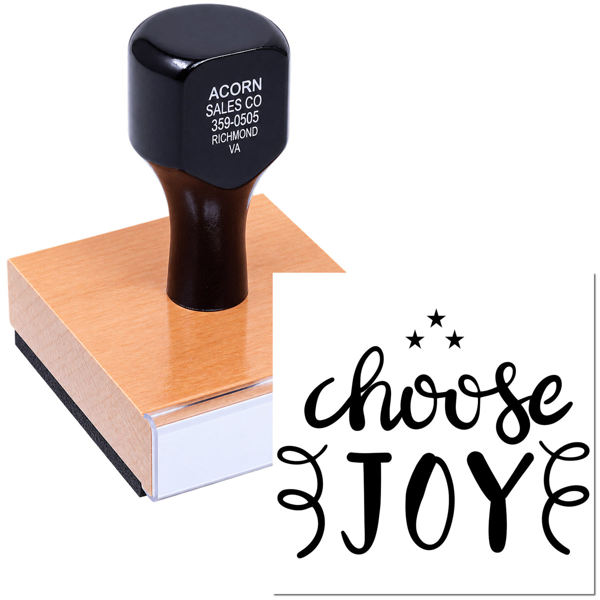 Custom rubber stamp imprint with choose JOY design for branding, packaging, and craft projects.