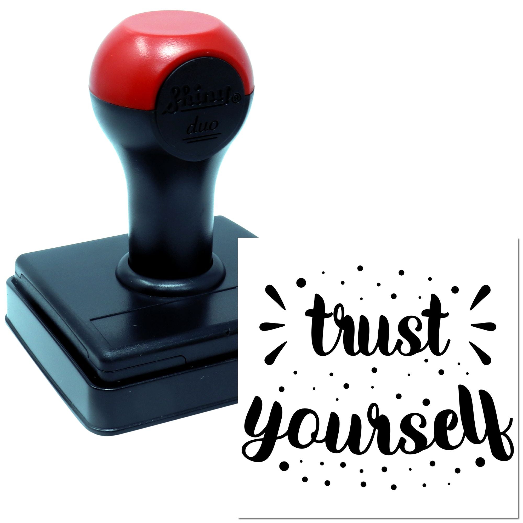 Self-inking rubber stamp with trust yourself design for motivational crafting, planners, and stationery.