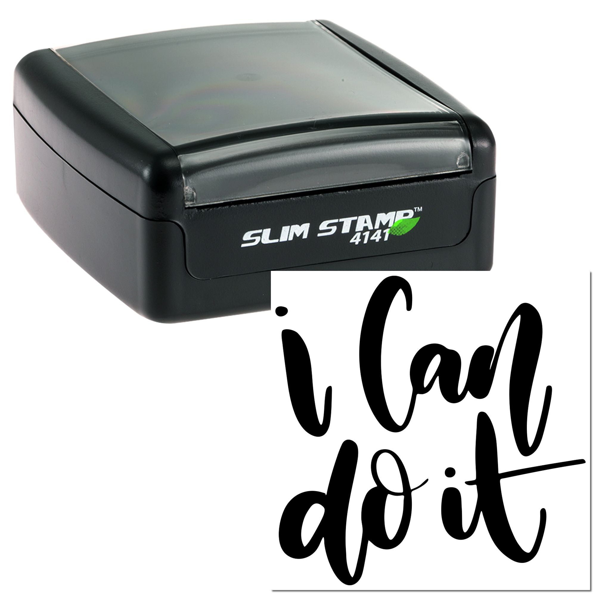 Custom self-inking rubber stamp with I can do it impression, ideal for motivational office and craft use