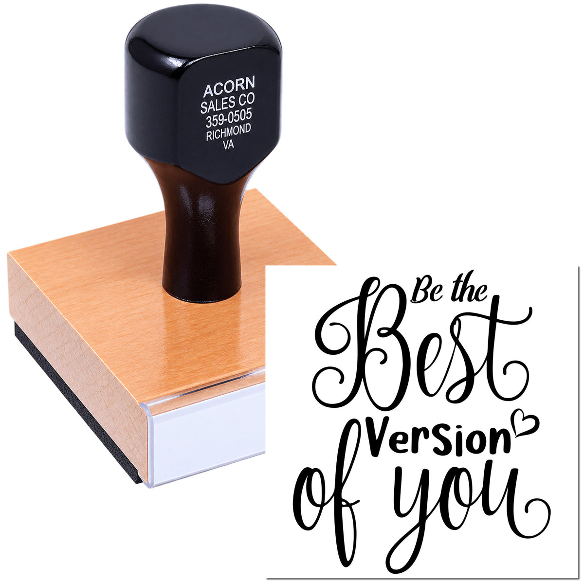 Custom rubber stamp with Be the Best Version of You design for motivational crafts, branding, and business use.
